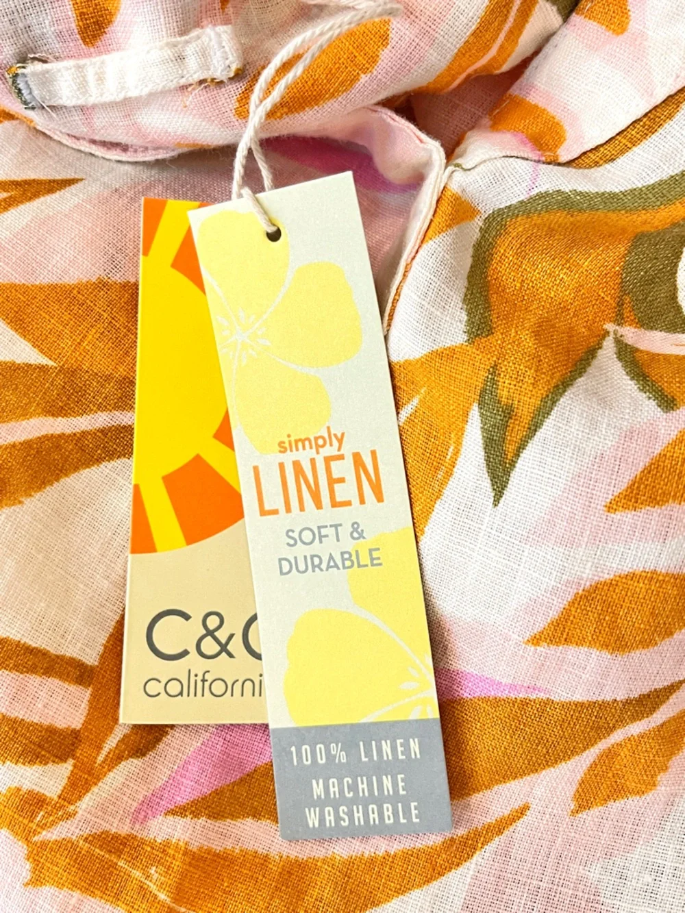 NEW C&C California 100% Linen Dress Multicolor Tropical Leafy Palm Print S NWT - Picture 7 of 9